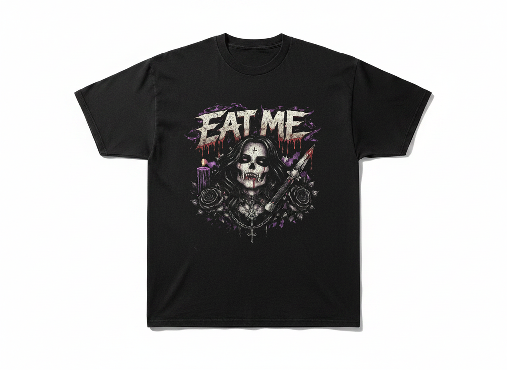 Death Bride Eat Me Graphic Tee | Grim Reaper Horror Streetwear Shirt | Goth Oversized Tee