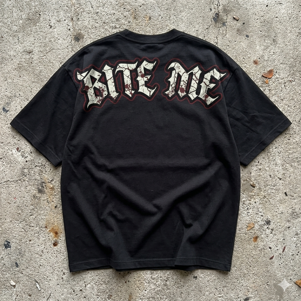 Hell Born Bite Me Graphic Tee | Horror Streetwear Shirt | Goth Oversized Tee