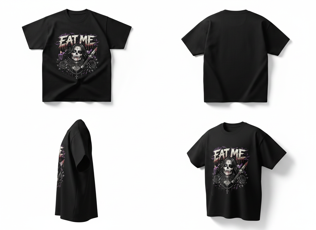 Death Bride Eat Me Graphic Tee | Grim Reaper Horror Streetwear Shirt | Goth Oversized Tee