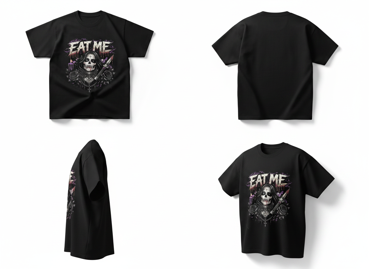 Death Bride Eat Me Graphic Tee | Grim Reaper Horror Streetwear Shirt | Goth Oversized Tee